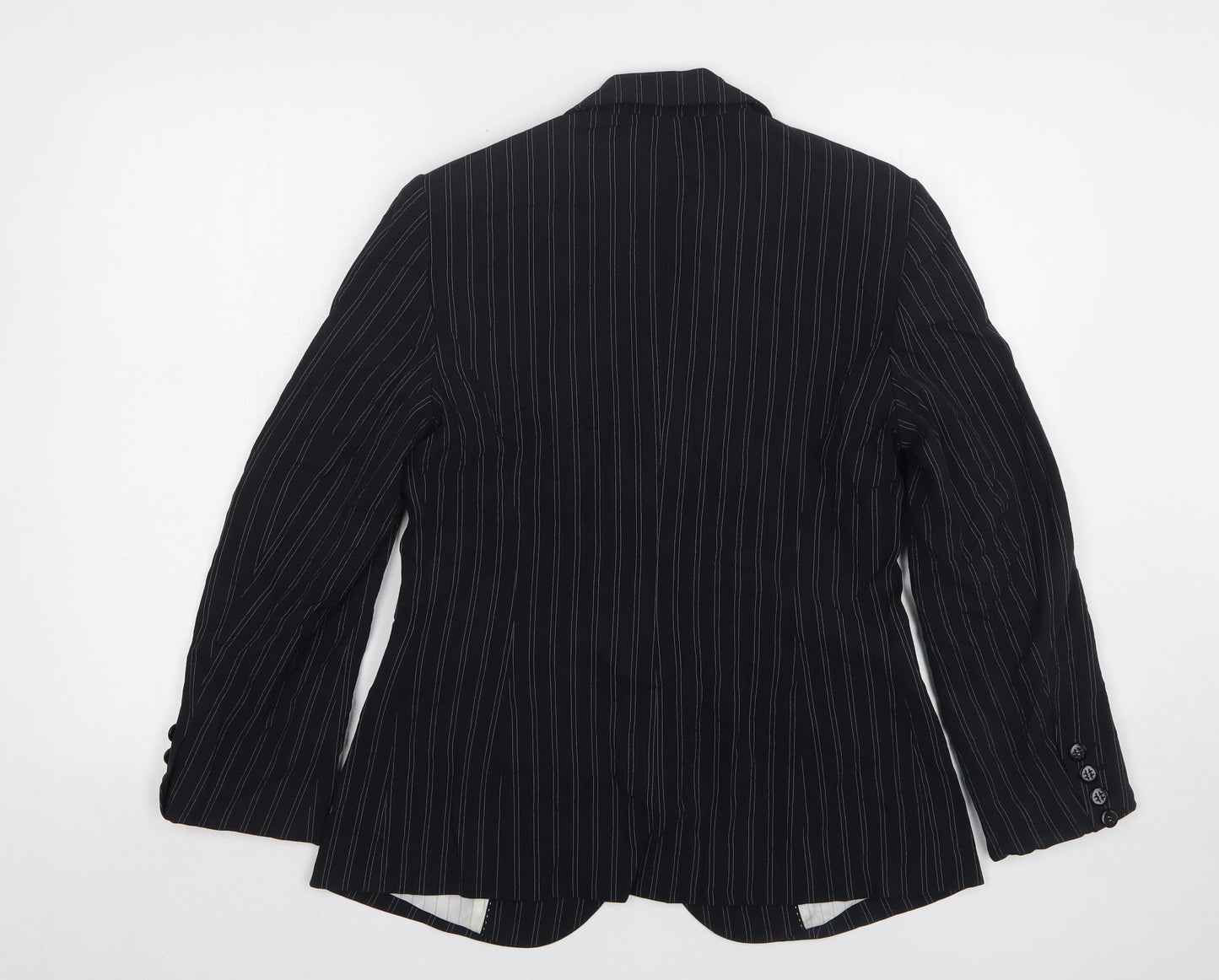 Marks and Spencer Womens Black Striped Polyester Jacket Suit Jacket Size 12