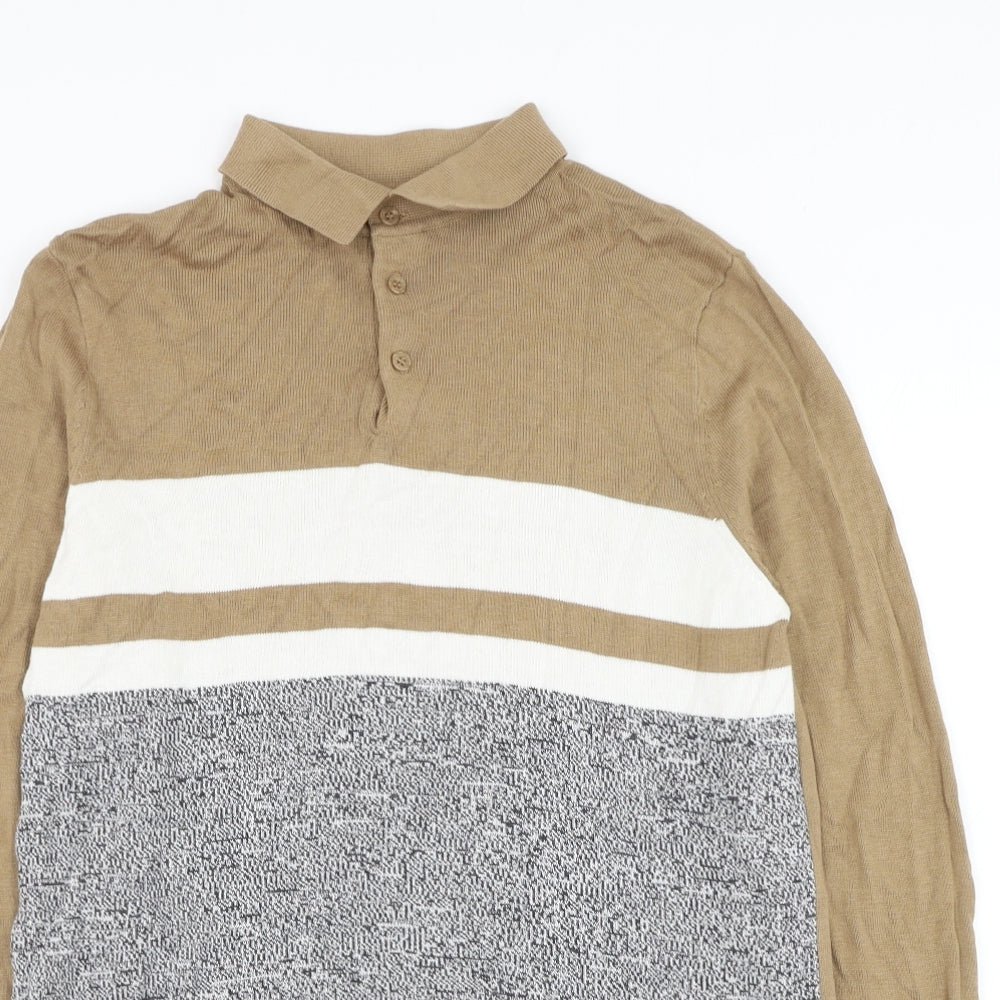 River Island Mens Brown Collared Viscose Pullover Jumper Size M