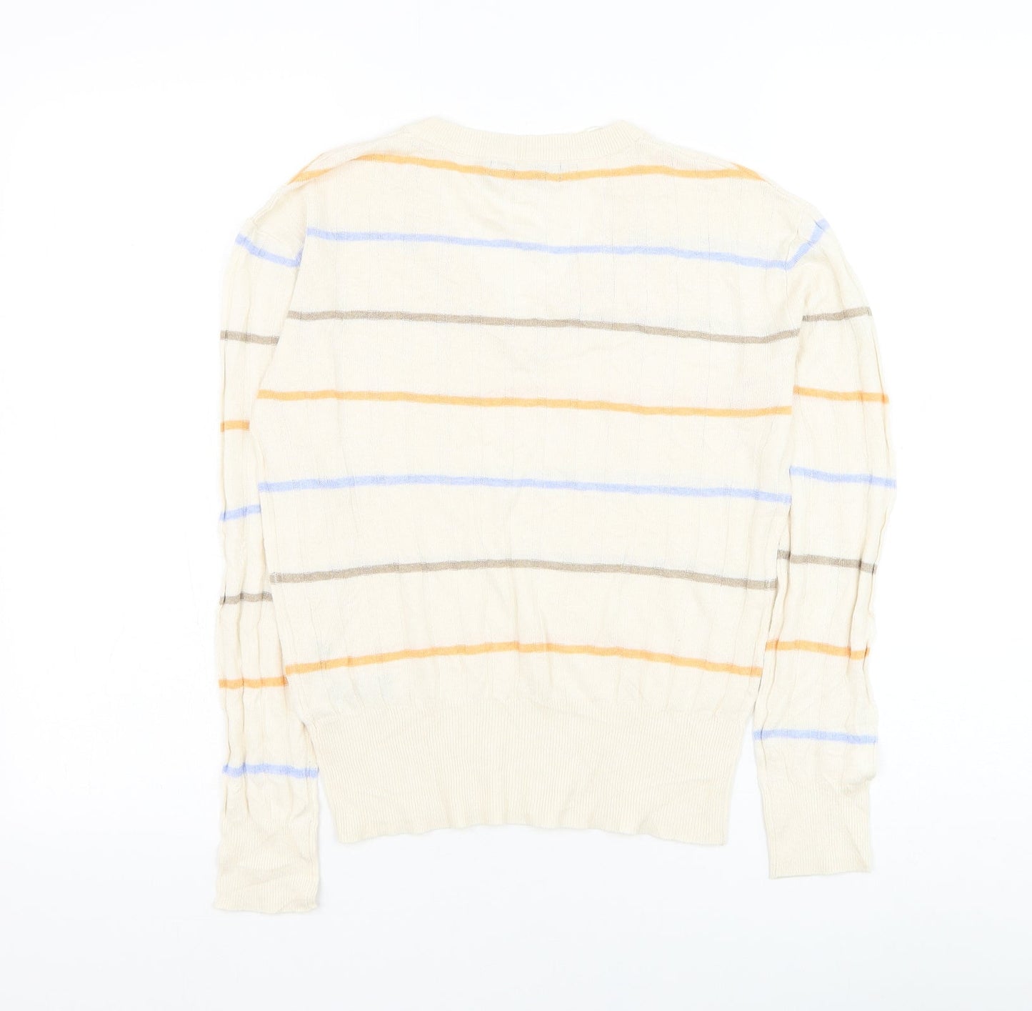 Marks and Spencer Womens Ivory V-Neck Striped Viscose Pullover Jumper Size S