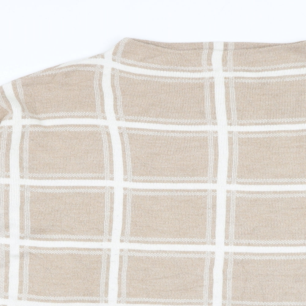 Marks and Spencer Womens Brown Round Neck Check Acrylic Pullover Jumper Size 20
