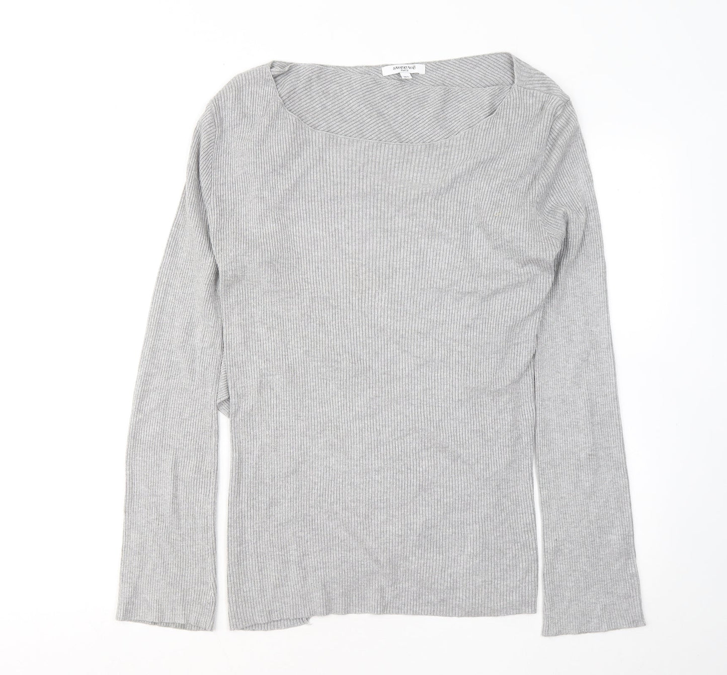 SWEEWE Womens Grey Round Neck Viscose Pullover Jumper Size M