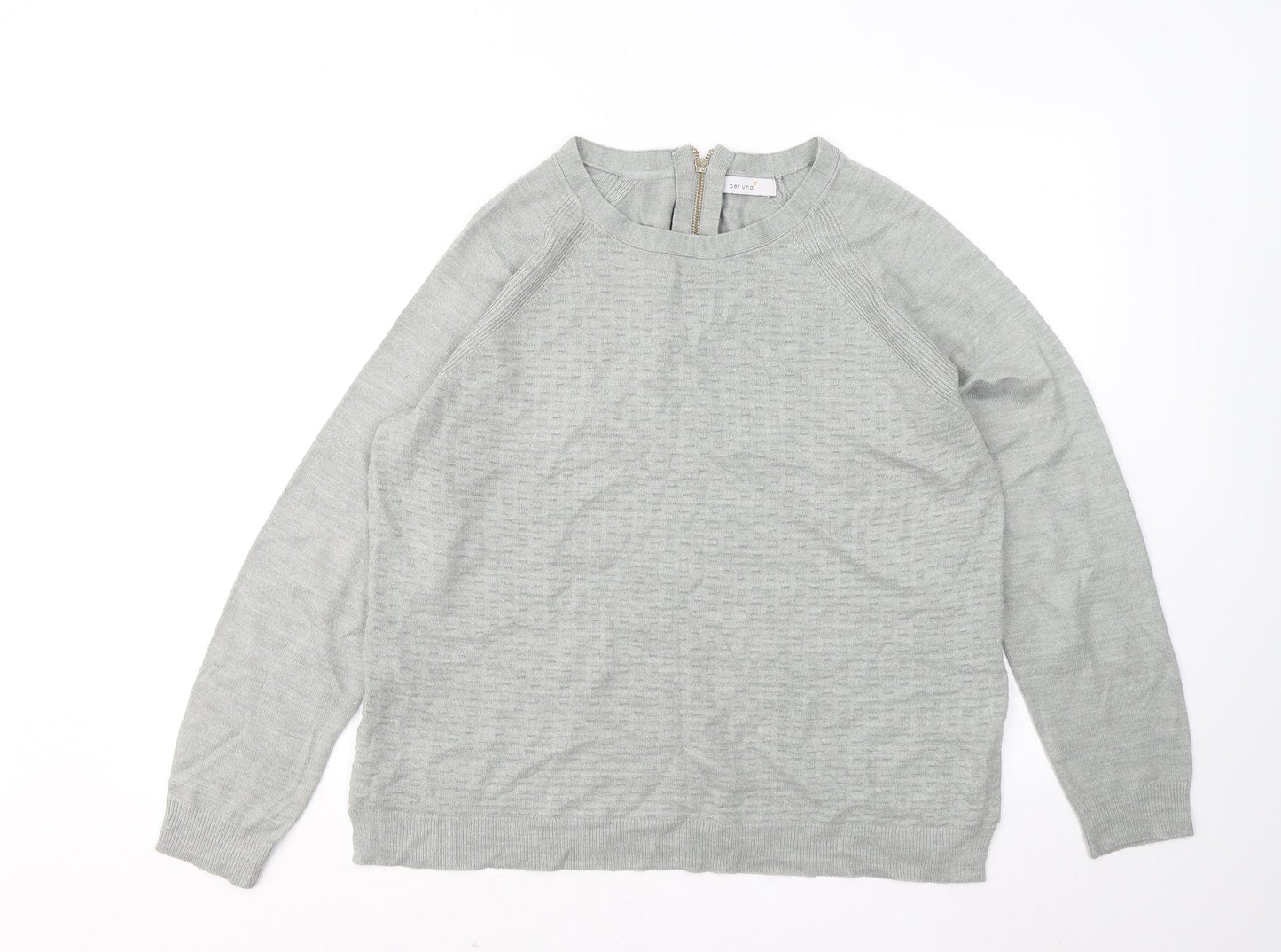 Marks and Spencer Womens Grey Round Neck Geometric Acrylic Pullover Jumper Size 16