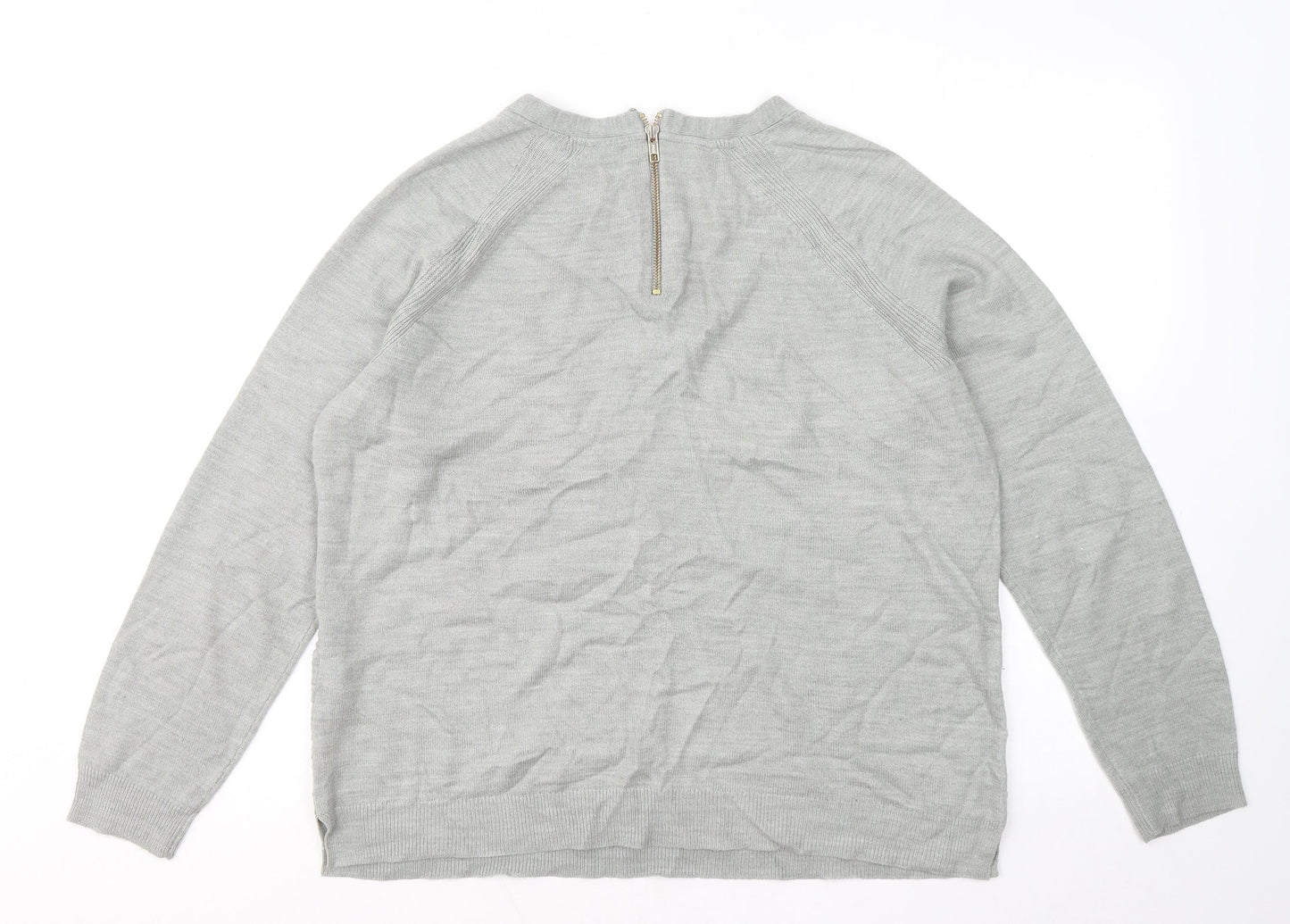 Marks and Spencer Womens Grey Round Neck Geometric Acrylic Pullover Jumper Size 16