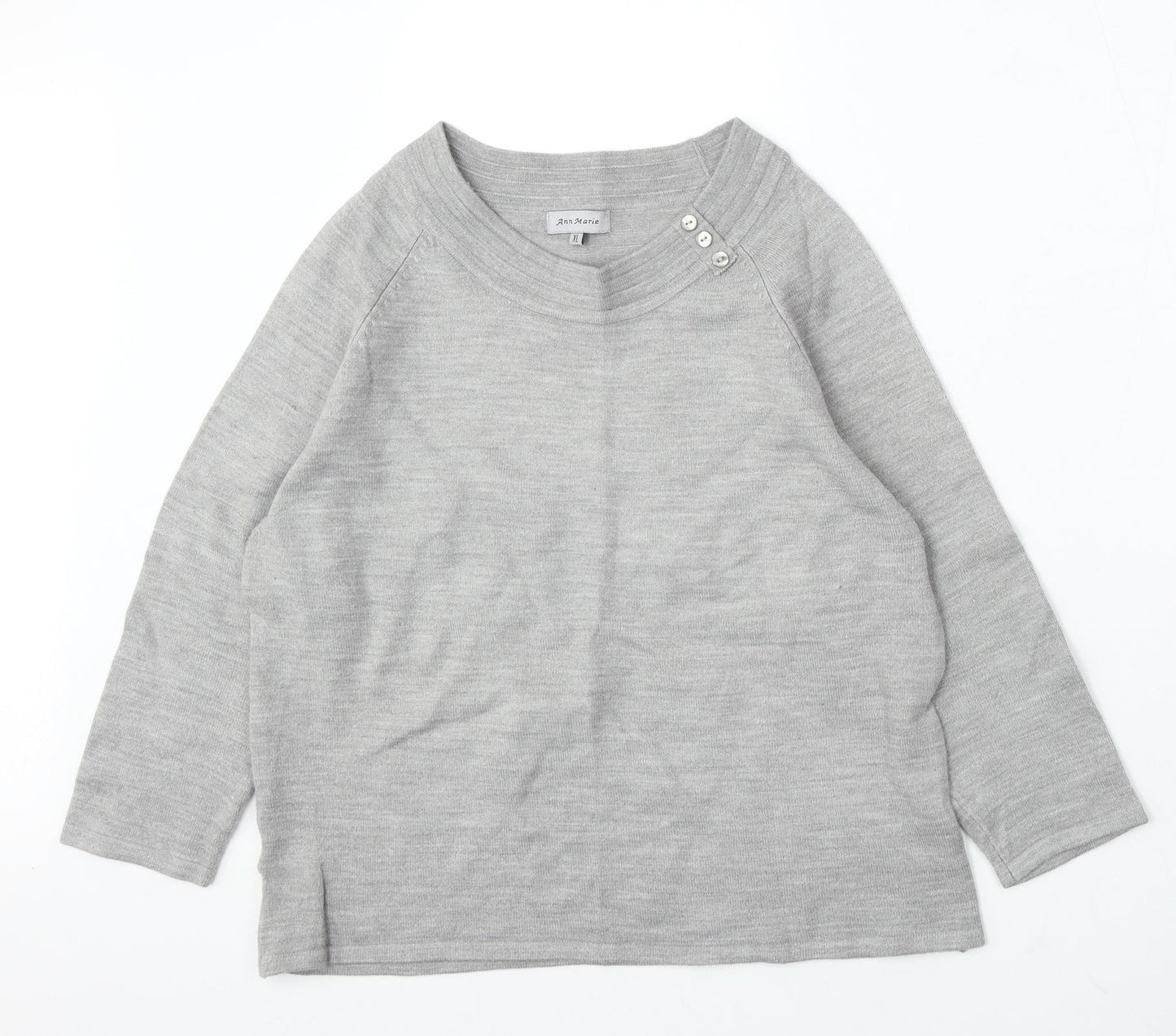 Ann Marie Womens Grey Round Neck Acrylic Pullover Jumper Size XL
