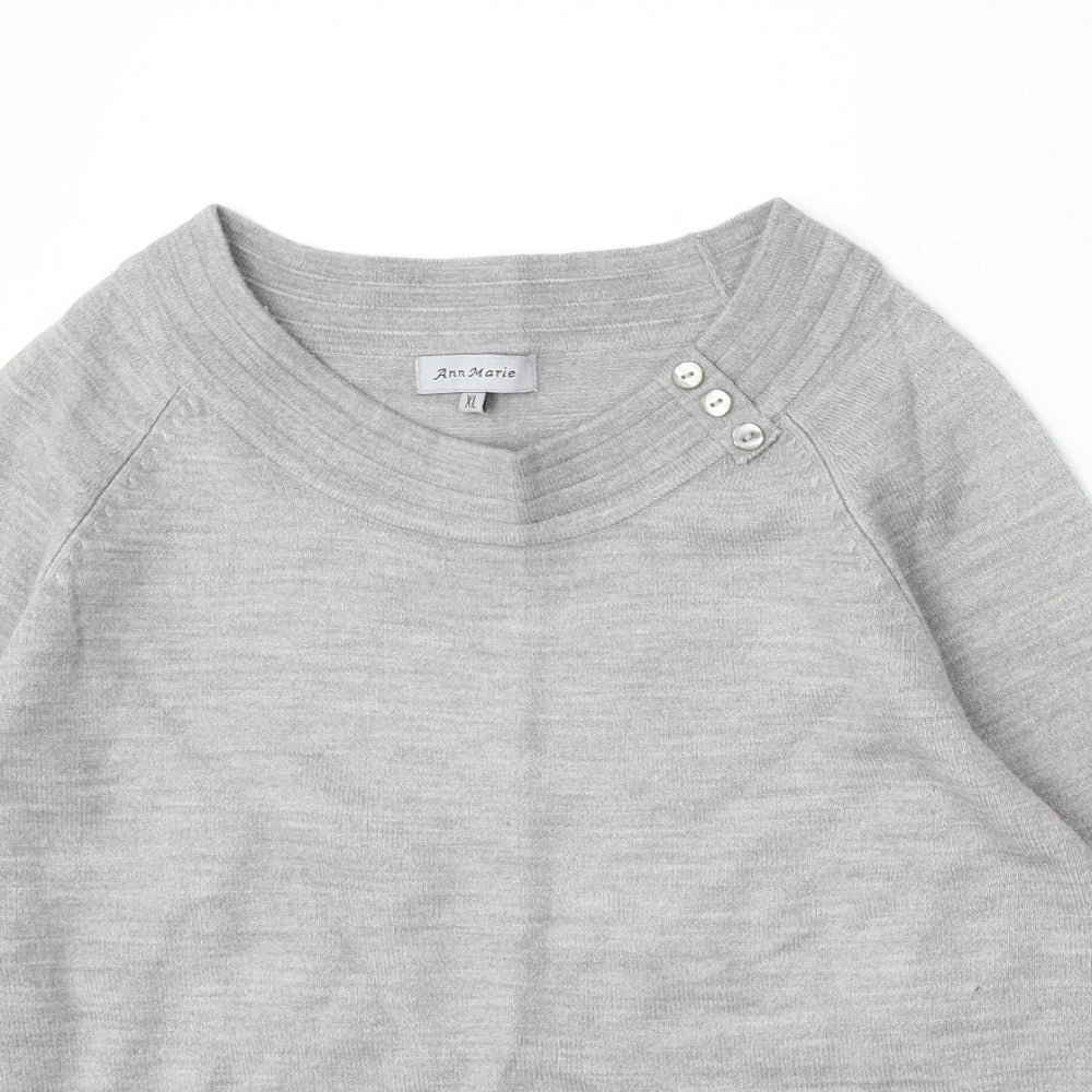 Ann Marie Womens Grey Round Neck Acrylic Pullover Jumper Size XL