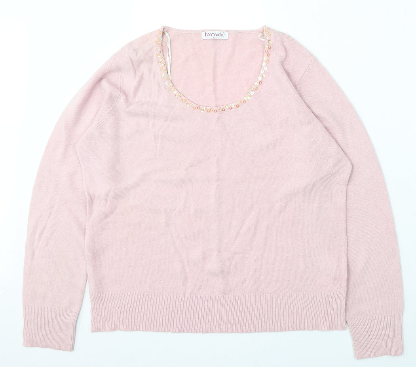 Bonmarché Womens Pink Round Neck Acrylic Pullover Jumper Size L