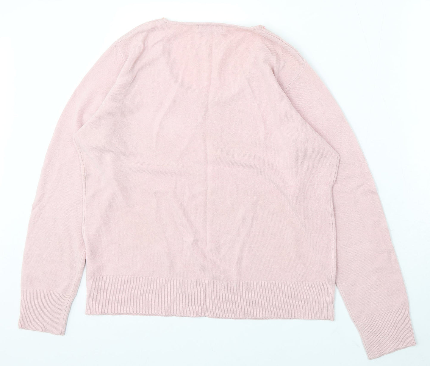 Bonmarché Womens Pink Round Neck Acrylic Pullover Jumper Size L