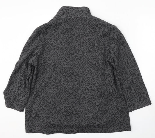 Classic Womens Grey Floral Polyester Jacket Blazer Size 16
