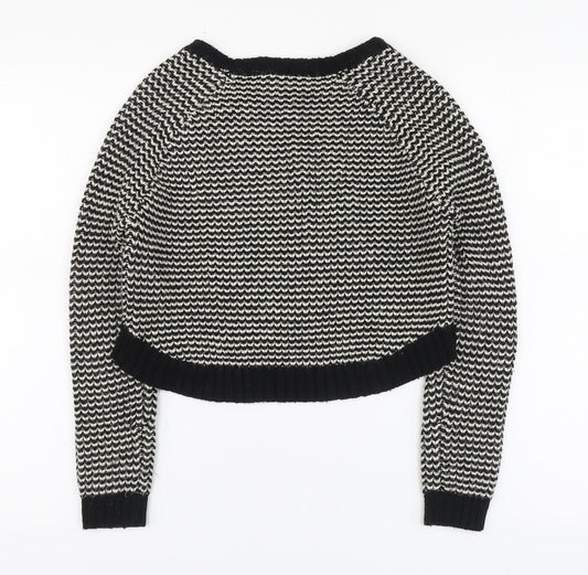New Lpok Girls Black Round Neck Striped Acrylic Pullover Jumper Size 10-11 Years
