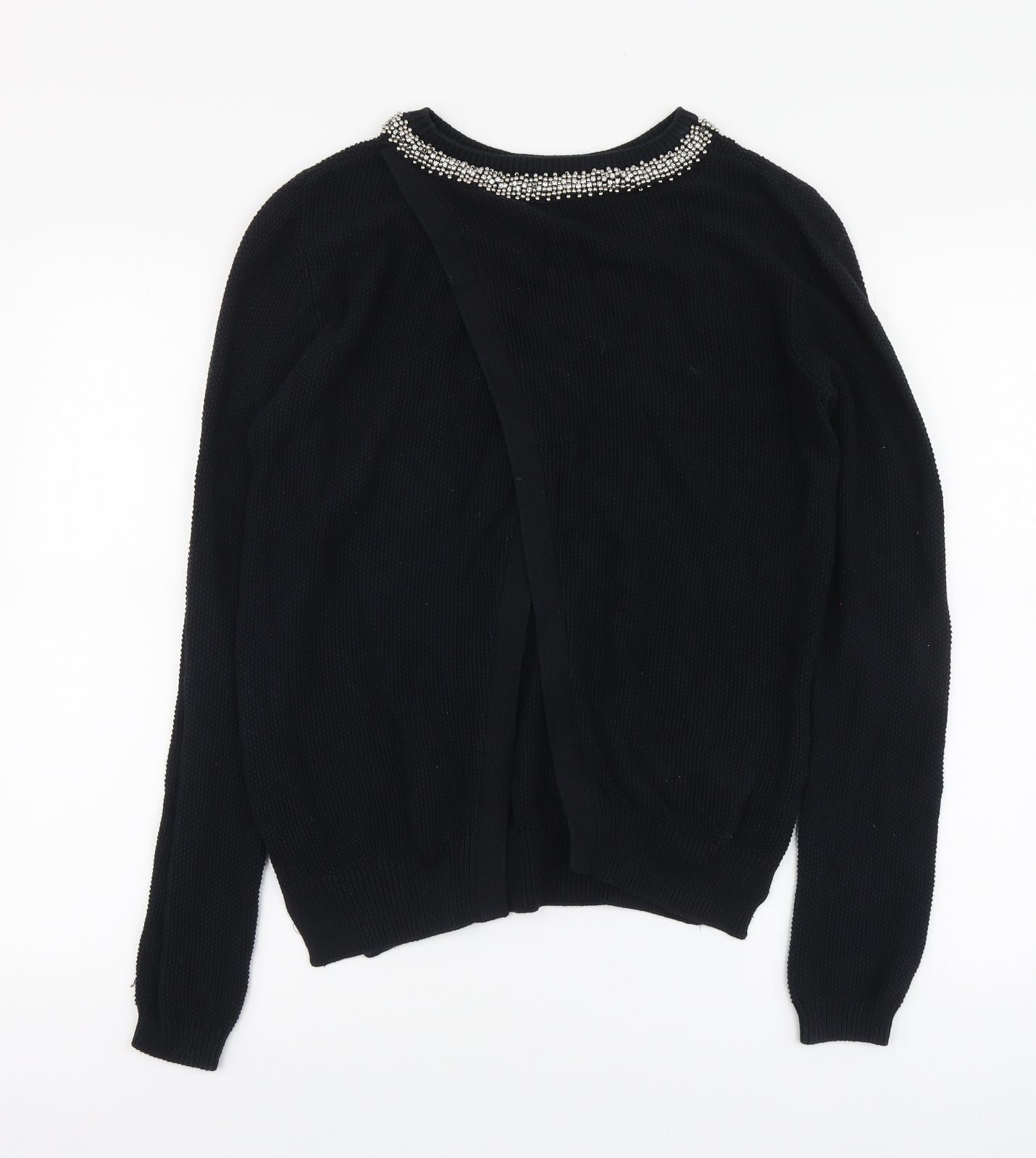 Topshop Womens Black Round Neck Cotton Pullover Jumper Size 10