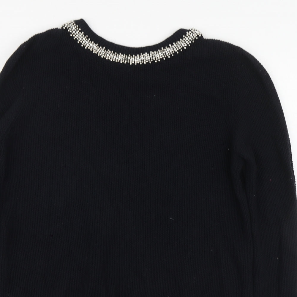 Topshop Womens Black Round Neck Cotton Pullover Jumper Size 10