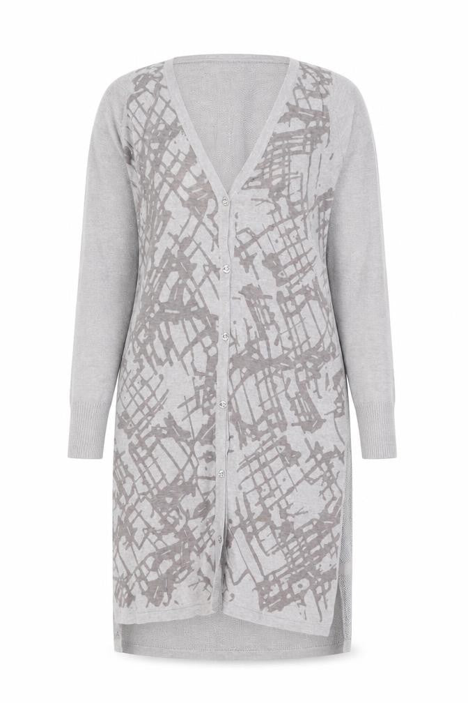 H by Halston Womens Grey V-Neck Geometric Cotton Cardigan Jumper Size L