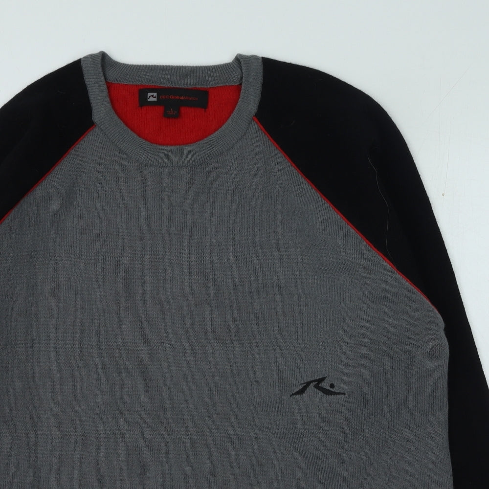 Global alliance Mens Grey Round Neck Acrylic Pullover Jumper Size L