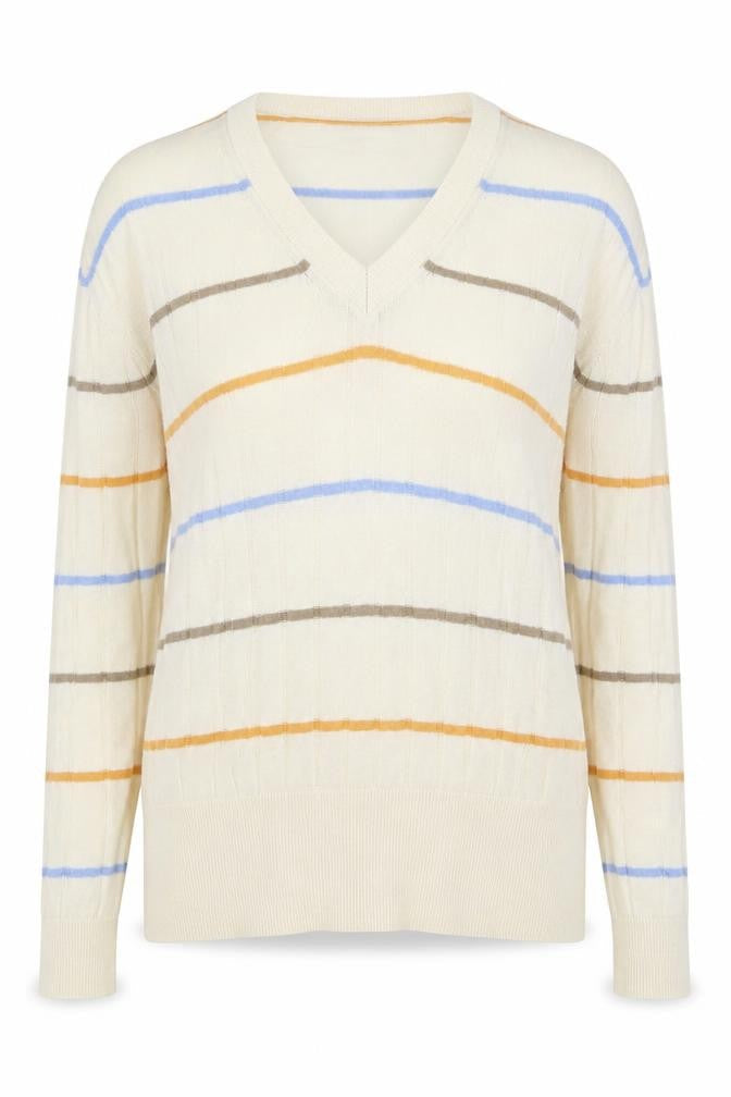 Marks and Spencer Womens Beige V-Neck Striped Viscose Pullover Jumper Size S