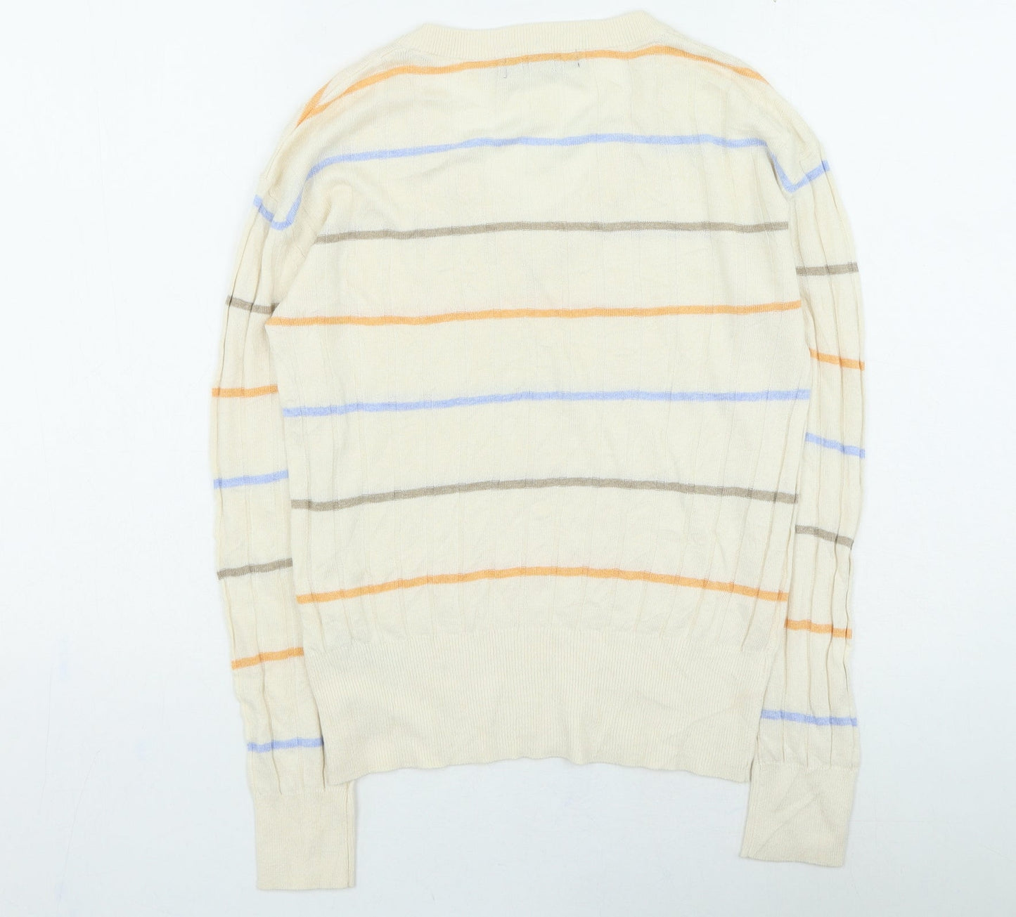 Marks and Spencer Womens Beige V-Neck Striped Viscose Pullover Jumper Size S