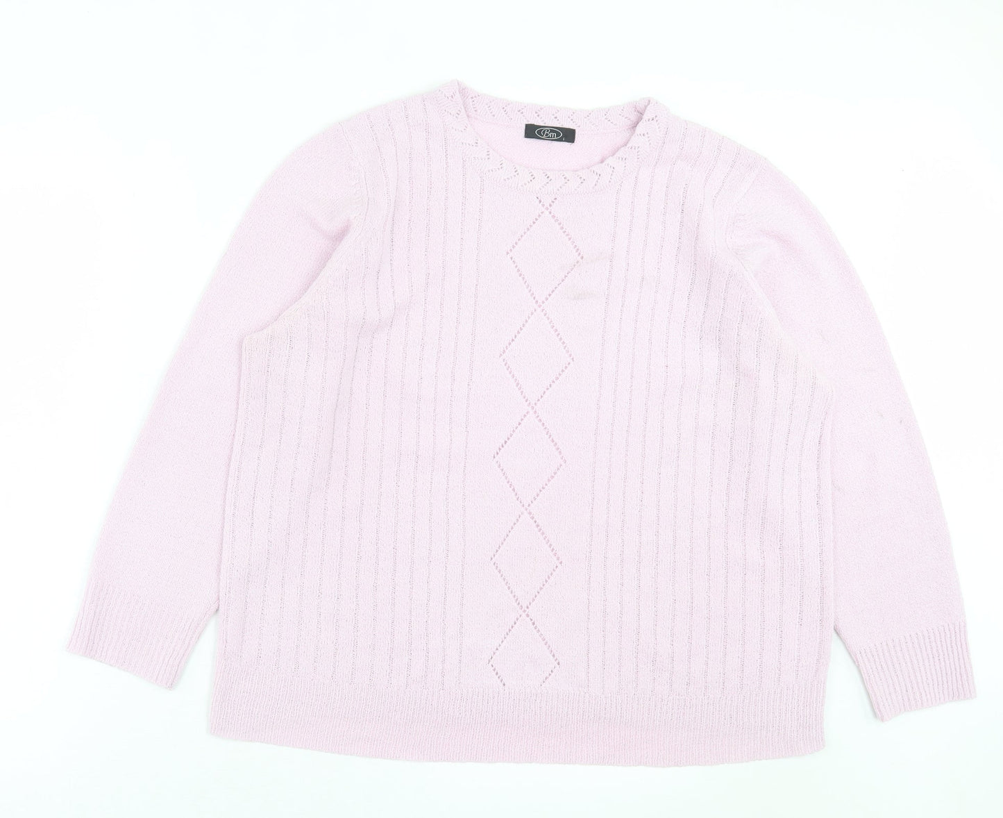 bonmarch Womens Pink Crew Neck Acrylic Pullover Jumper Size L
