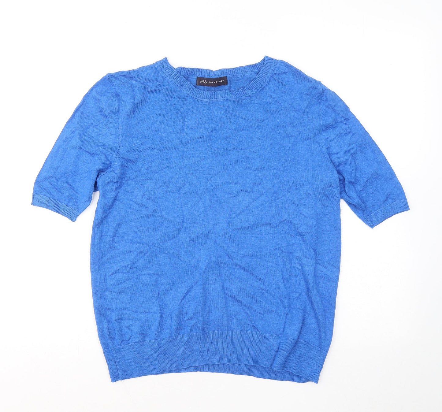Marks and Spencer Womens Blue Round Neck Viscose Pullover Jumper Size 12