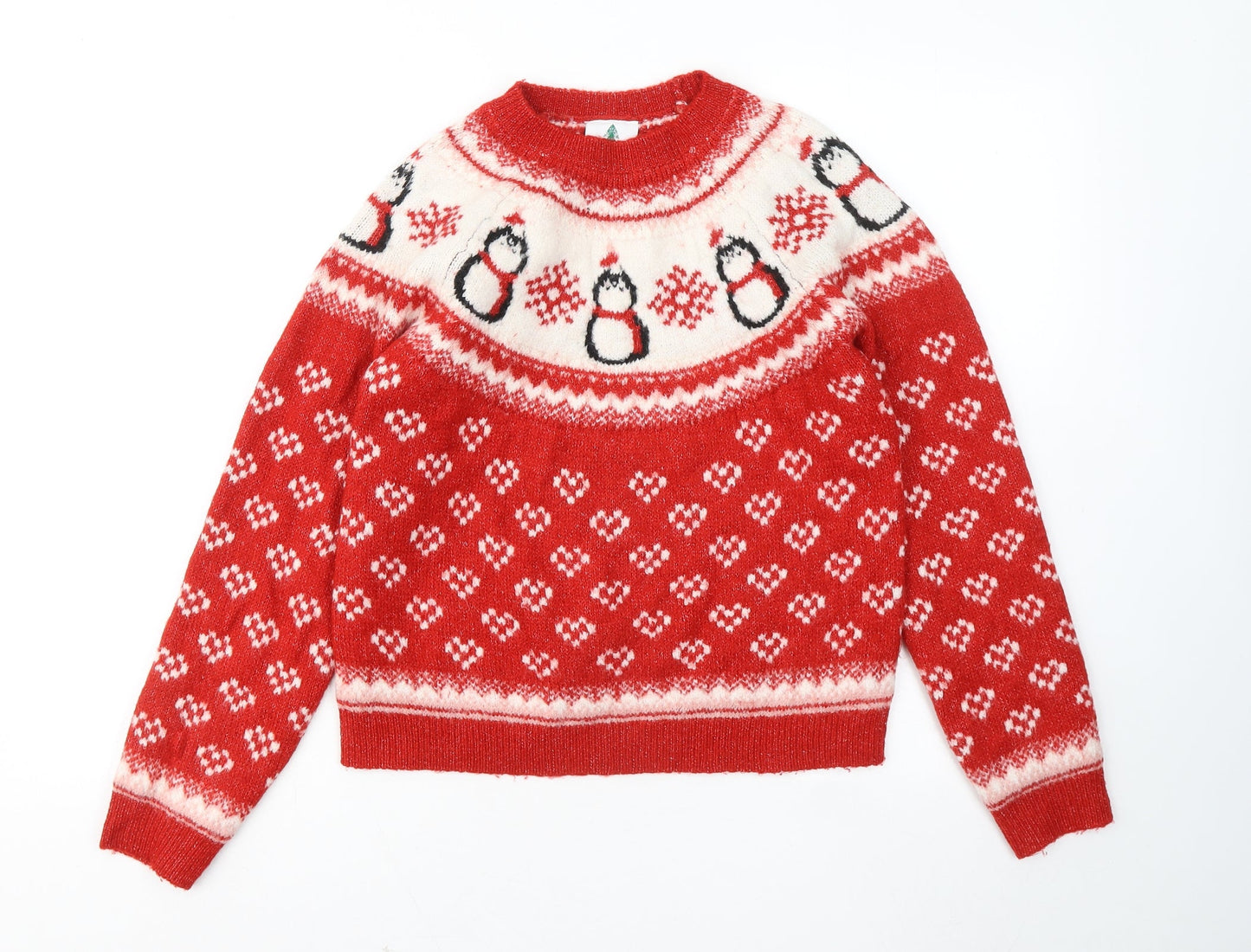 George Girls Red Round Neck Geometric Acrylic Pullover Jumper Size 12-13 Years