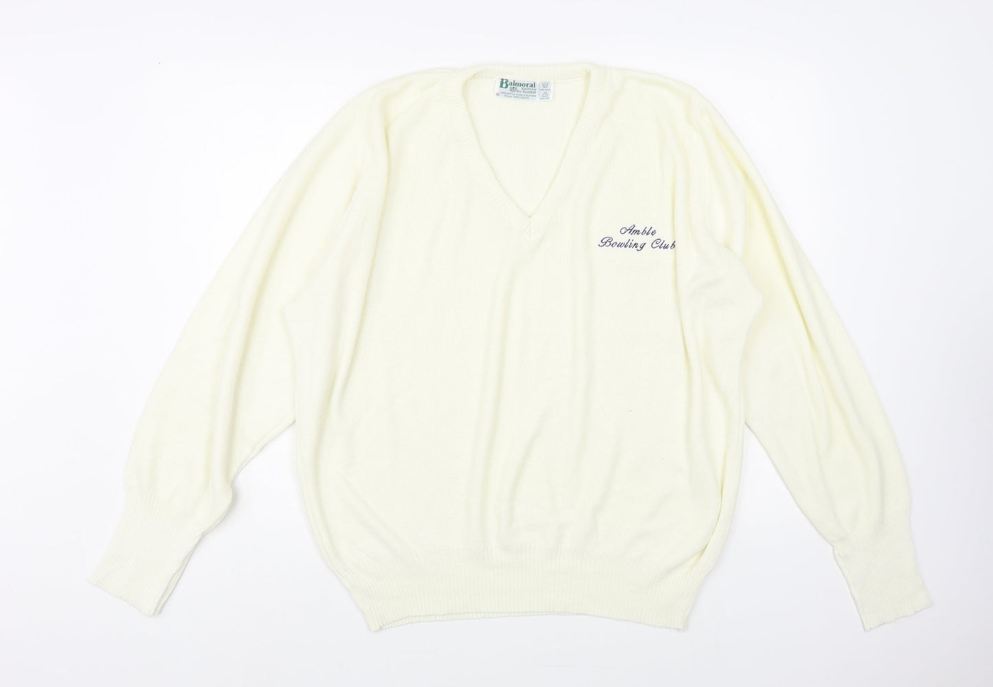 Balmoral Womens Ivory V-Neck Acrylic Pullover Jumper Size L