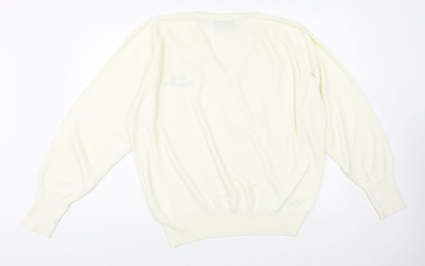 Balmoral Womens Ivory V-Neck Acrylic Pullover Jumper Size L