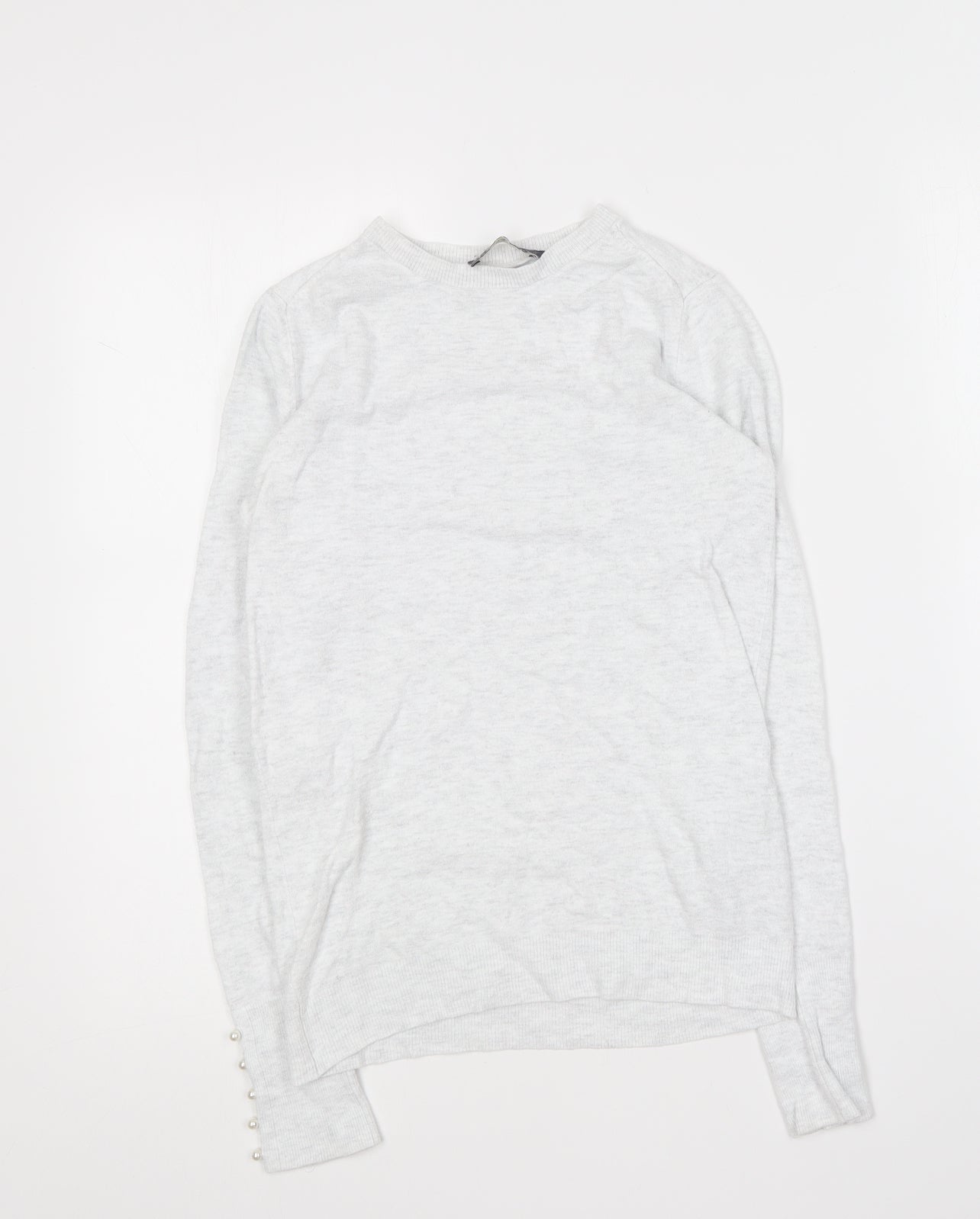 Zara Womens Grey Round Neck Cotton Pullover Jumper Size S