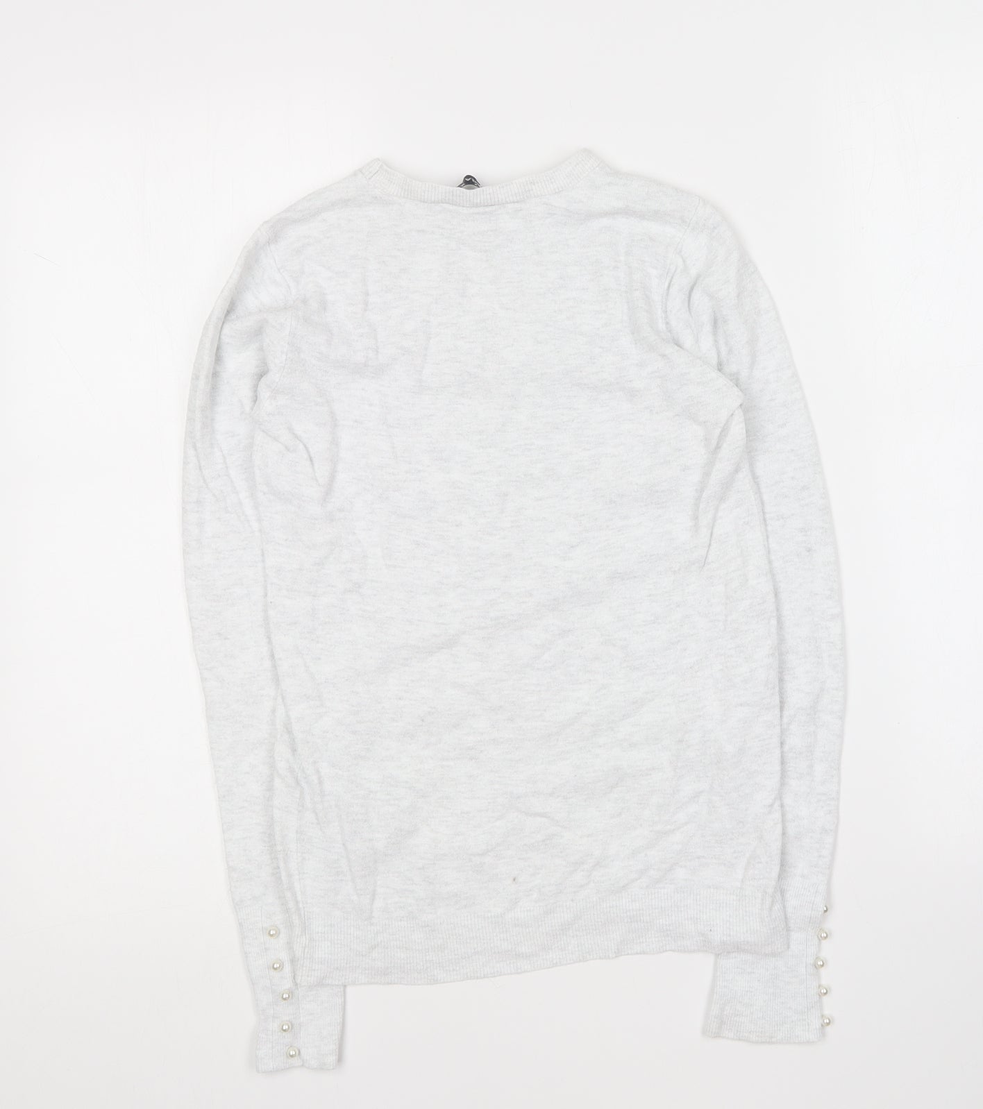 Zara Womens Grey Round Neck Cotton Pullover Jumper Size S