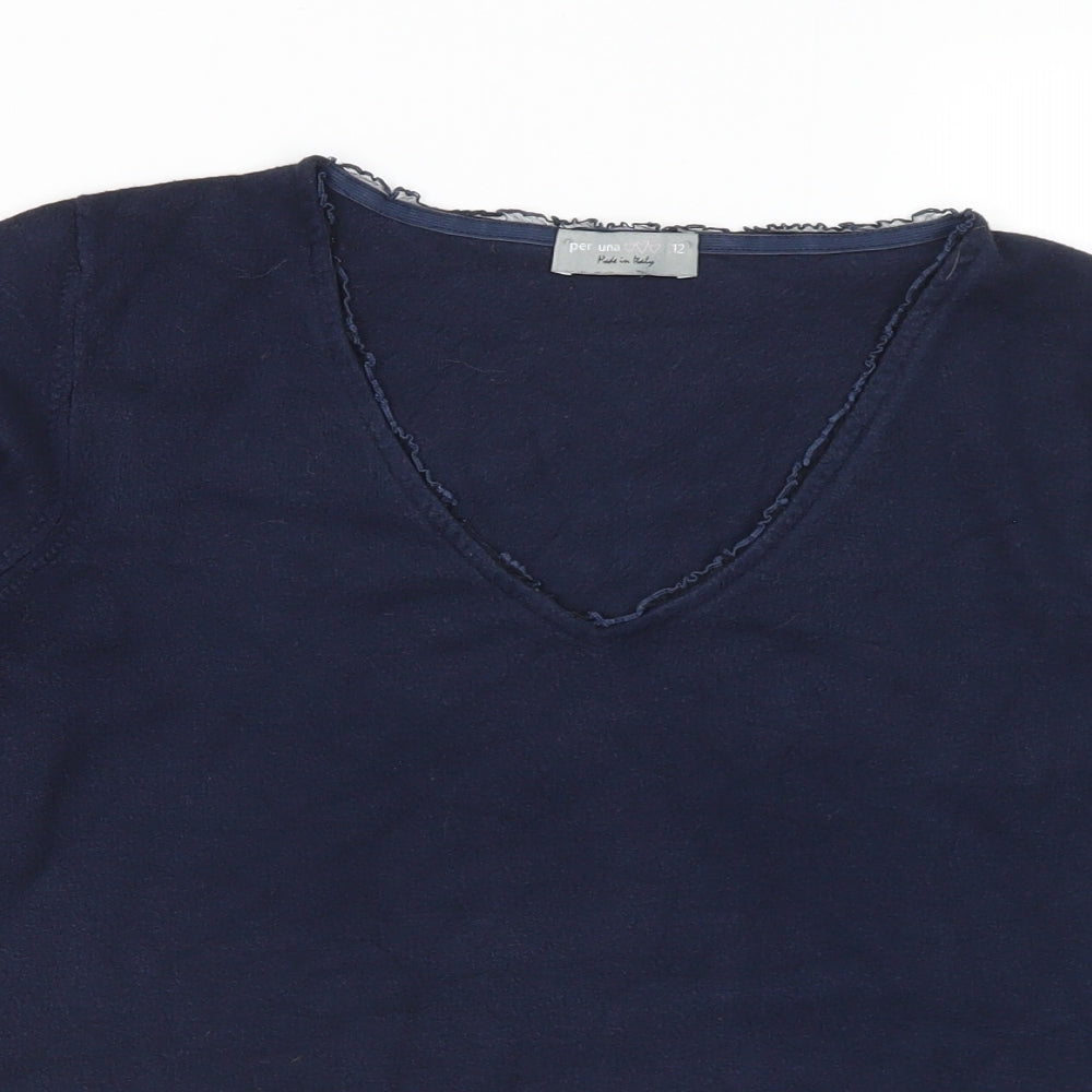 Marks and Spencer Womens Blue V-Neck Acrylic Pullover Jumper Size 12