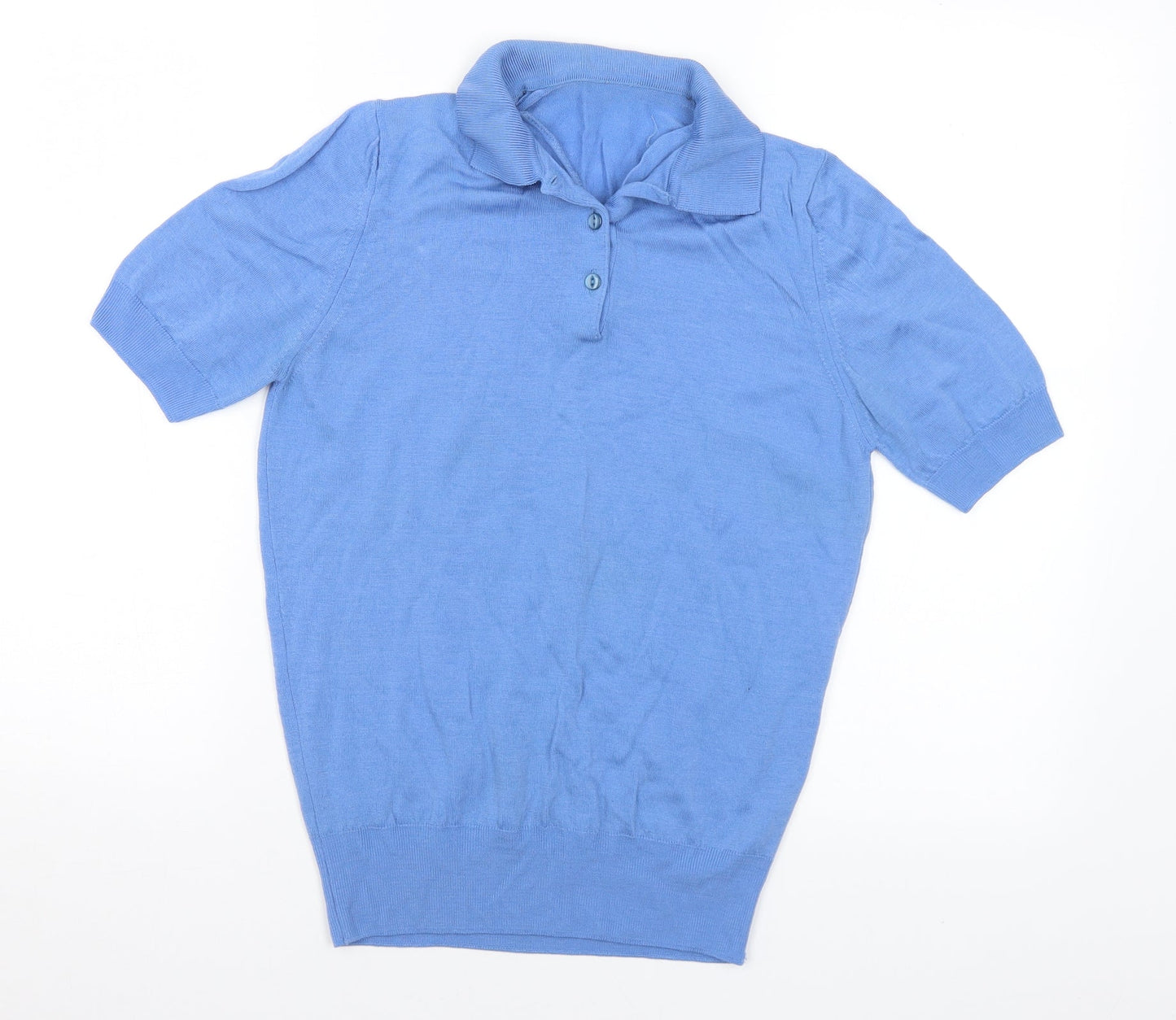 Preworn Womens Blue Collared Acrylic Pullover Jumper Size S - S/M