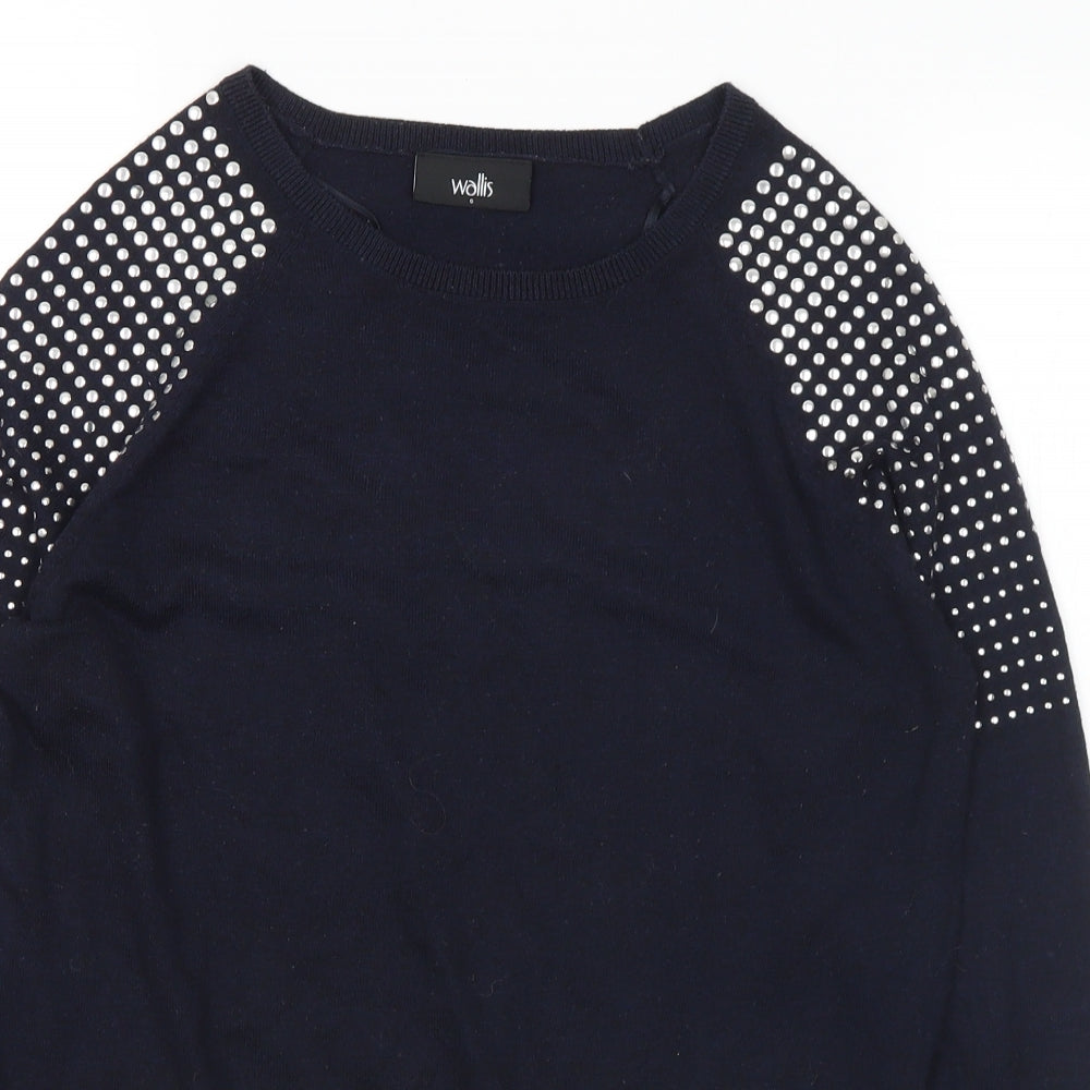 Wallis Womens Blue Round Neck Polyester Pullover Jumper Size S