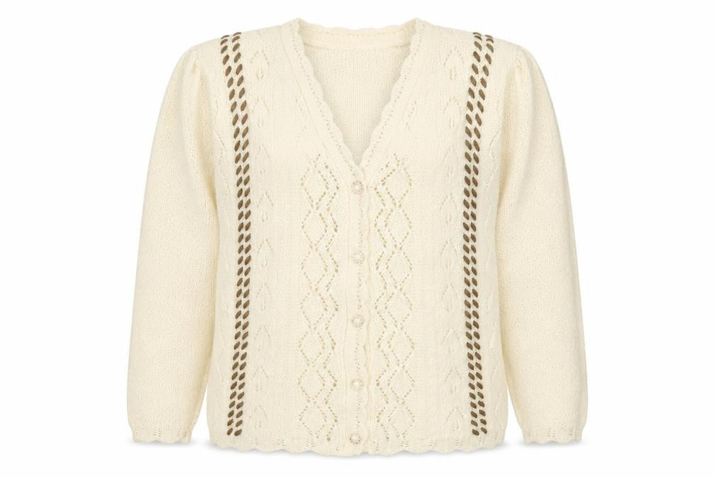 Andrita Womens Ivory V-Neck Cotton Cardigan Jumper Size S - Shoulder Pads S/M