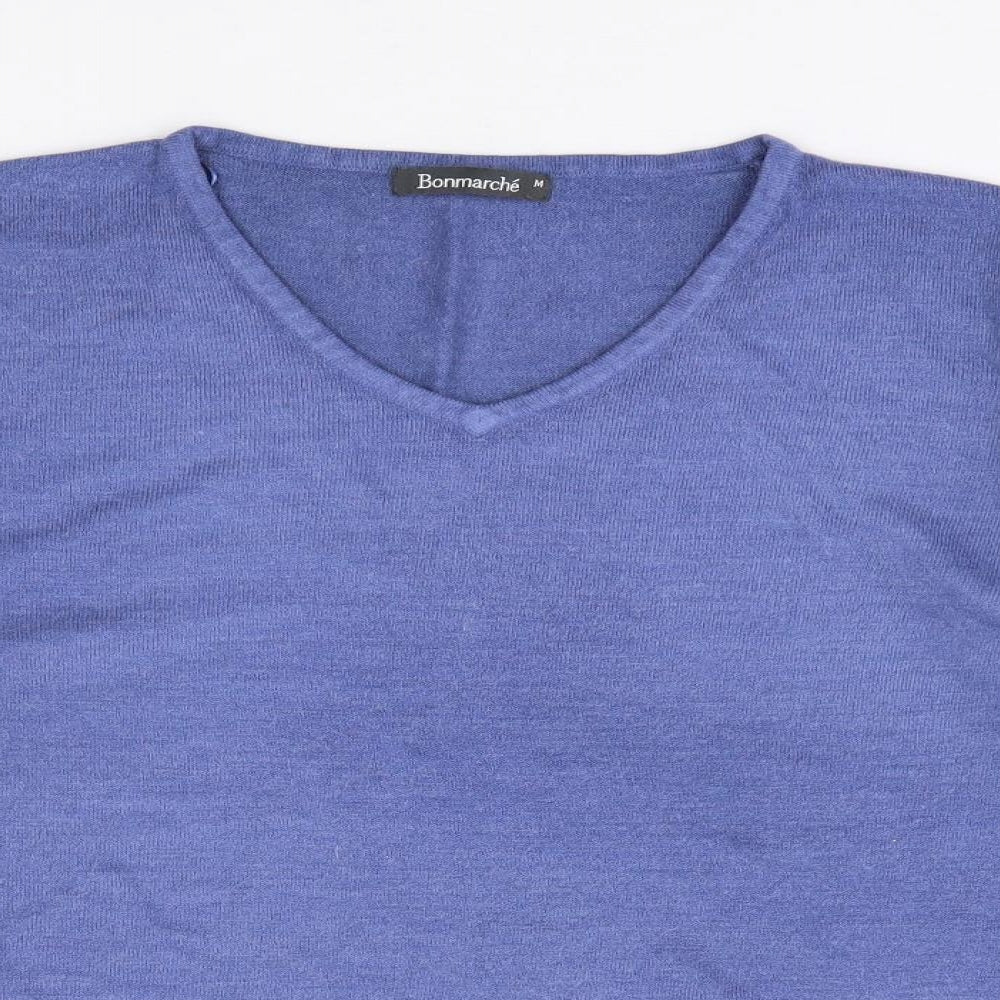 Bonmarché Womens Blue V-Neck Acrylic Pullover Jumper Size M