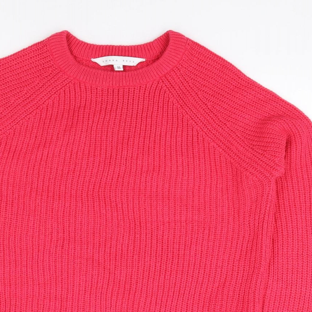 Amara Reya Womens Pink Crew Neck Acrylic Pullover Jumper Size M