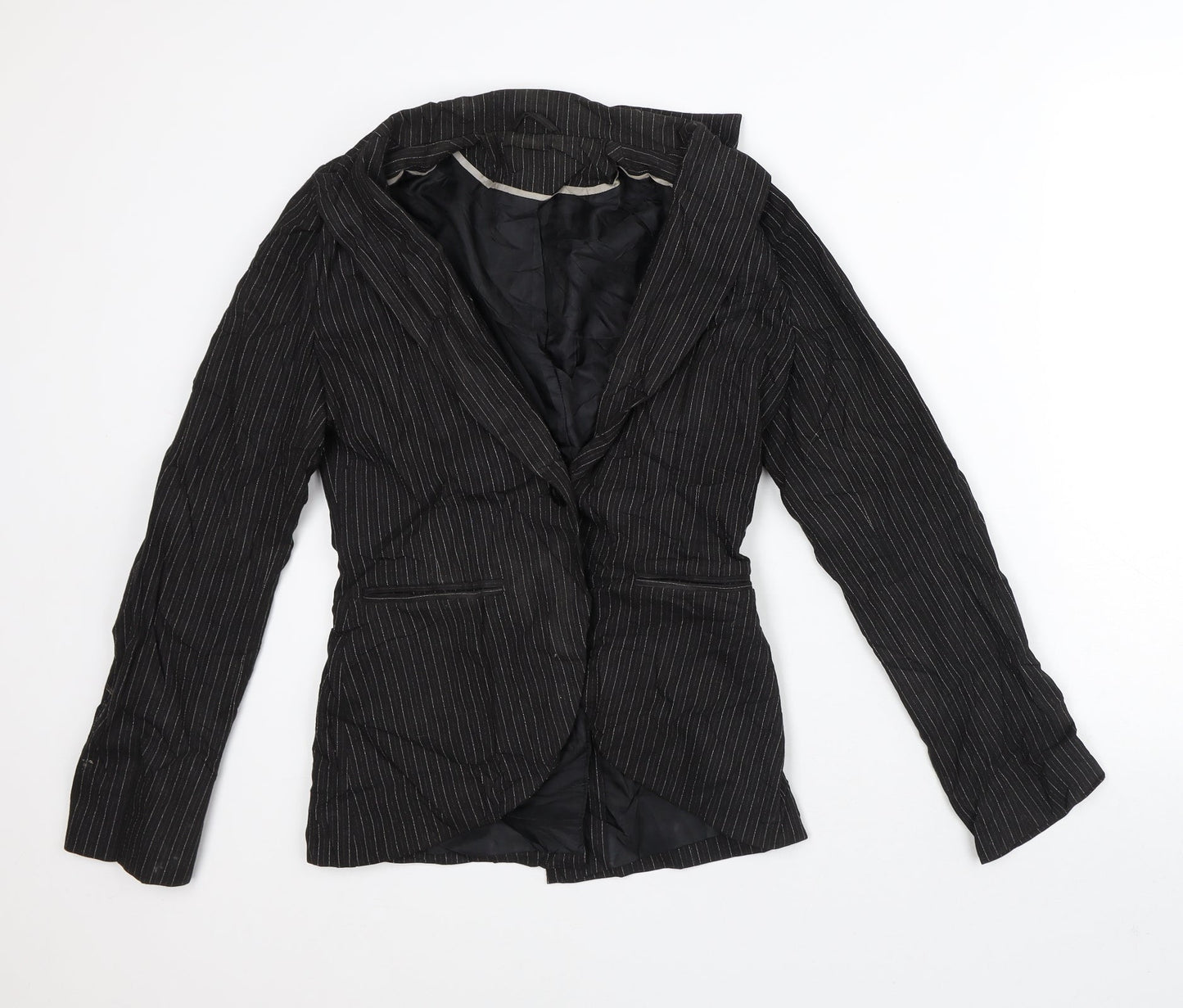 Preworn Womens Black Striped Jacket Blazer Size 8