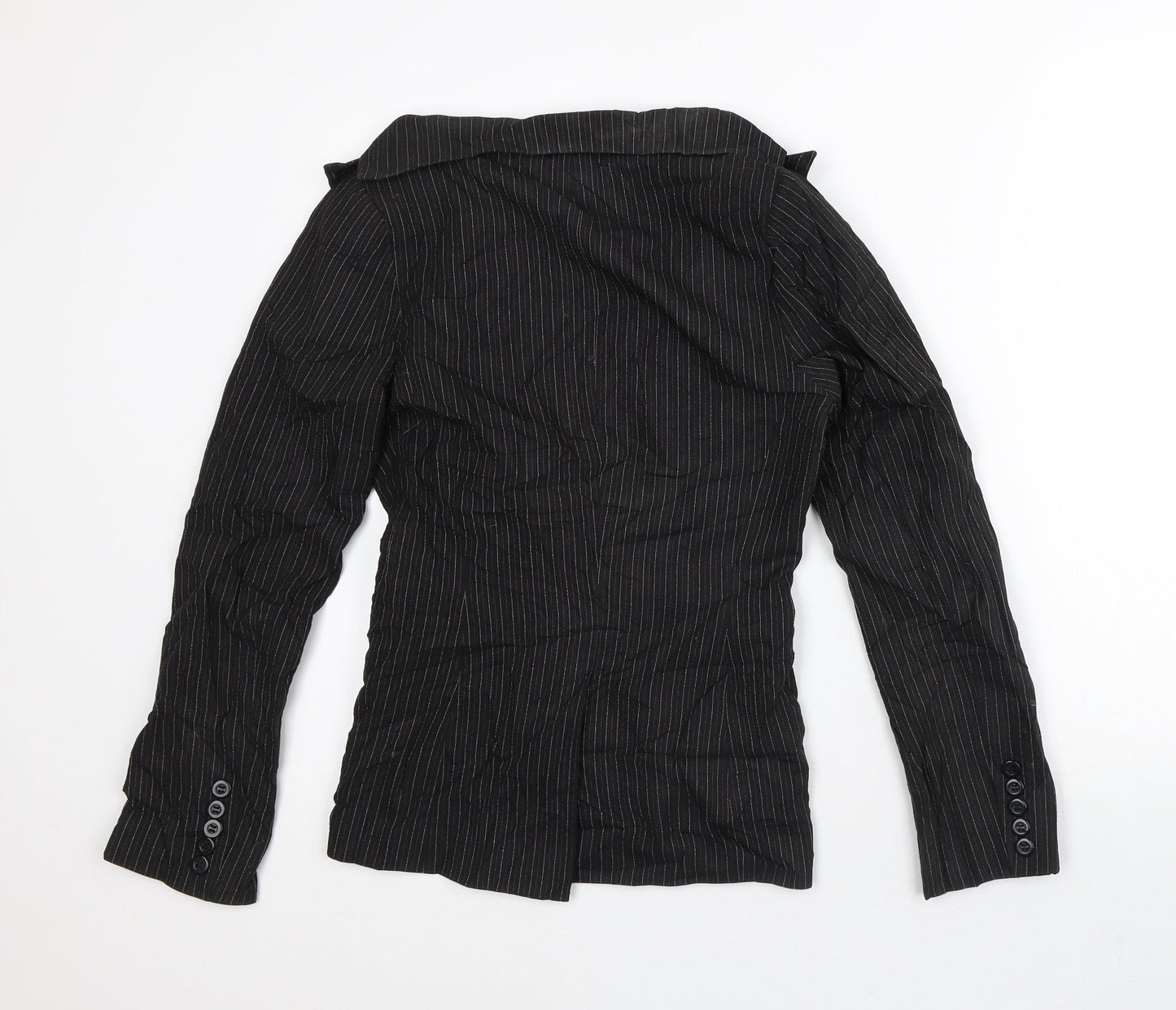 Preworn Womens Black Striped Jacket Blazer Size 8