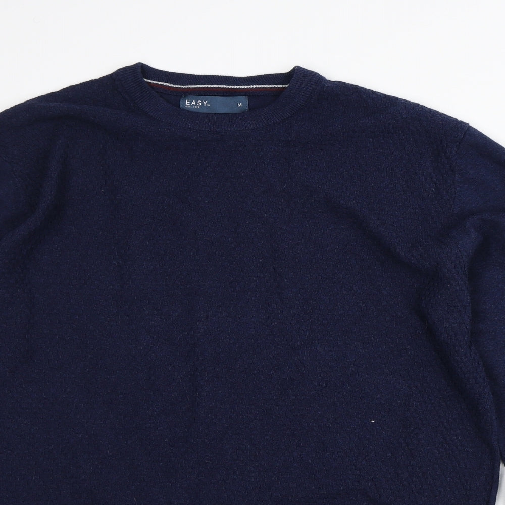 Easy Mens Blue Striped Cotton Pullover Sweatshirt Size M