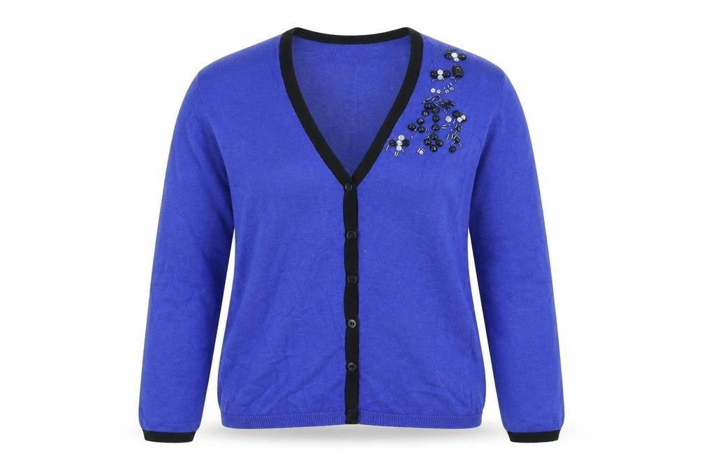 Alba Moda Womens Blue V-Neck Viscose Cardigan Jumper Size 12