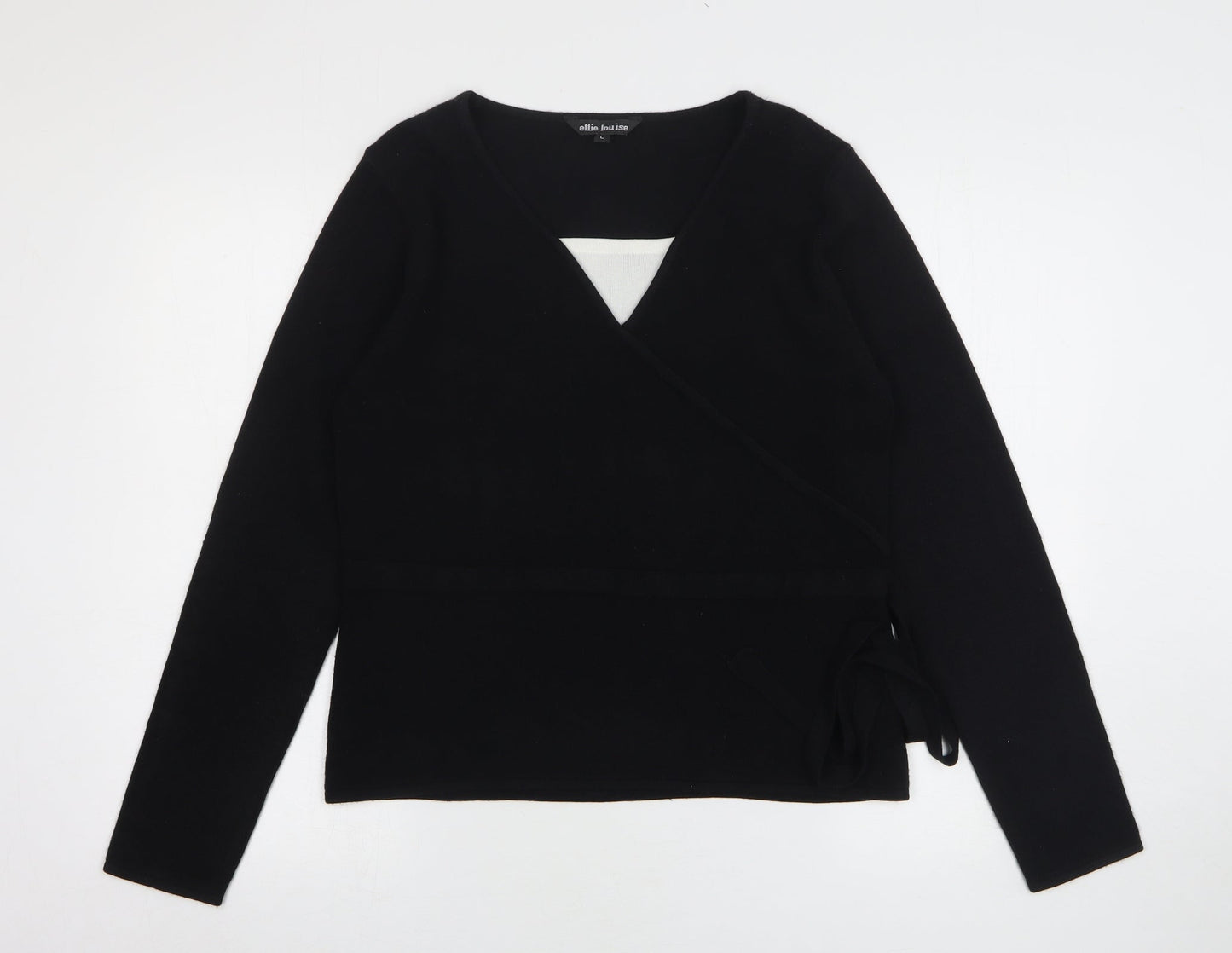 Ellie Louise Womens Black V-Neck Acrylic Pullover Jumper Size L