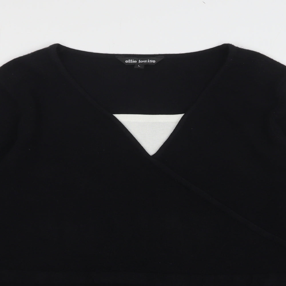 Ellie Louise Womens Black V-Neck Acrylic Pullover Jumper Size L