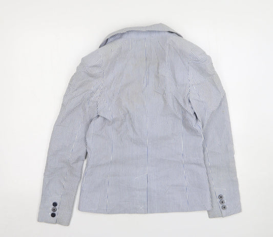 H&M Womens Blue Striped Polyester Jacket Suit Jacket Size 10