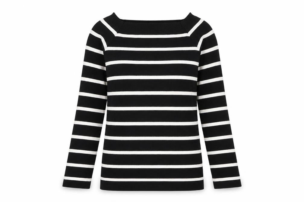 New Look Womens Black Square Neck Striped Viscose Pullover Jumper Size 10