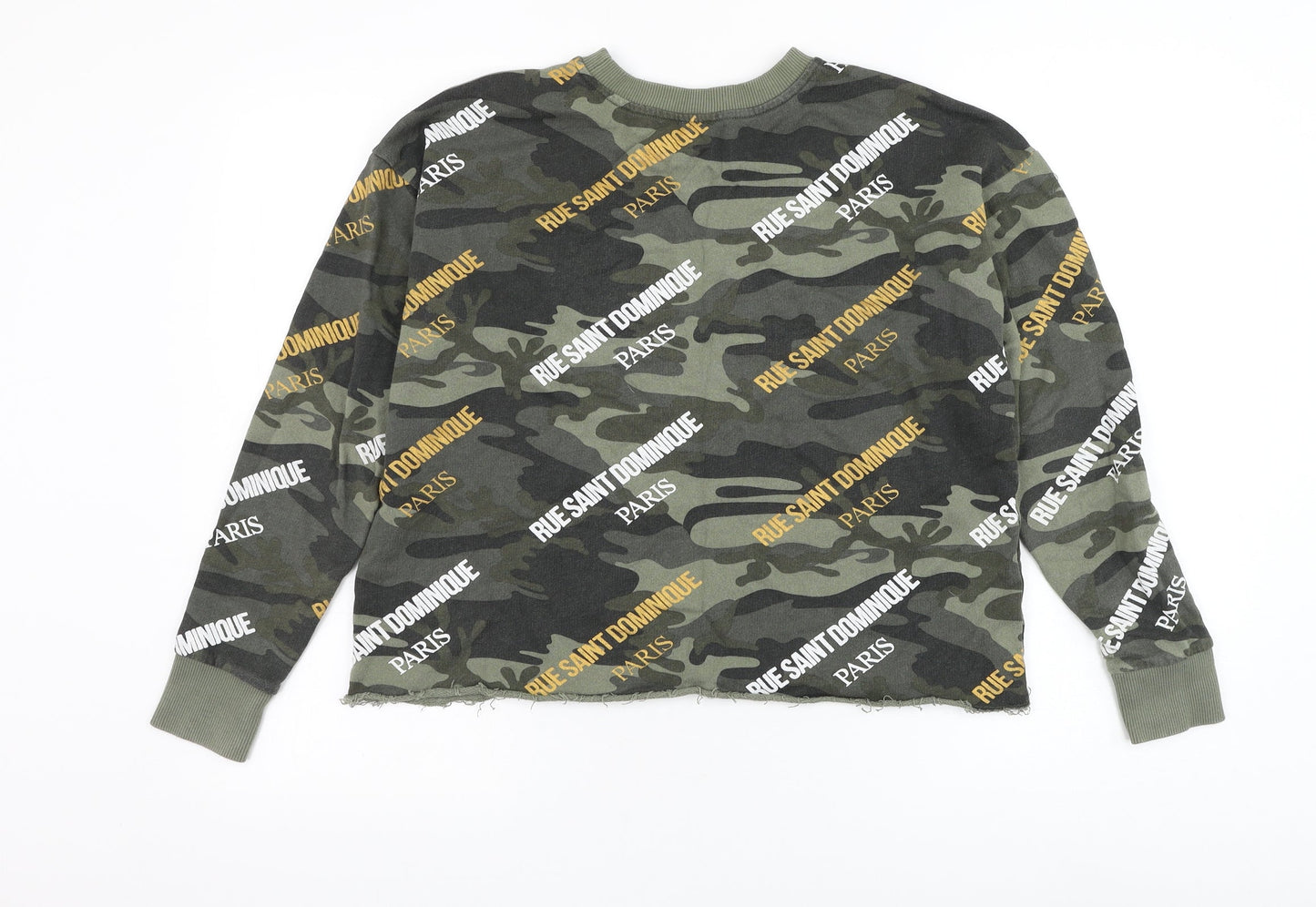 River Island Womens Green Camouflage Cotton Pullover Sweatshirt Size XS Pullover - Cropped