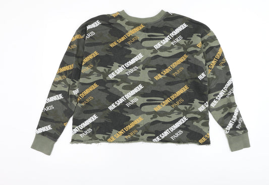 River Island Womens Green Camouflage Cotton Pullover Sweatshirt Size XS Pullover - Cropped