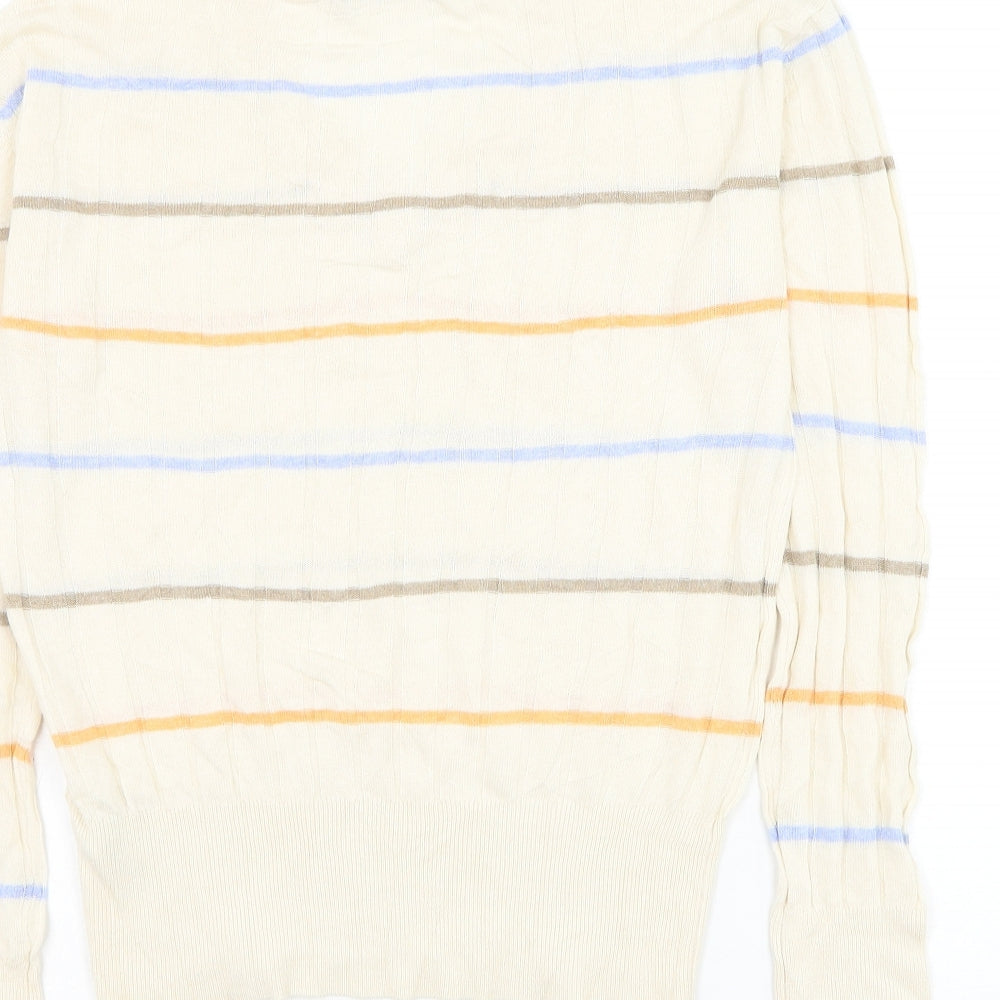 Marks and Spencer Womens Beige V-Neck Striped Viscose Pullover Jumper Size S