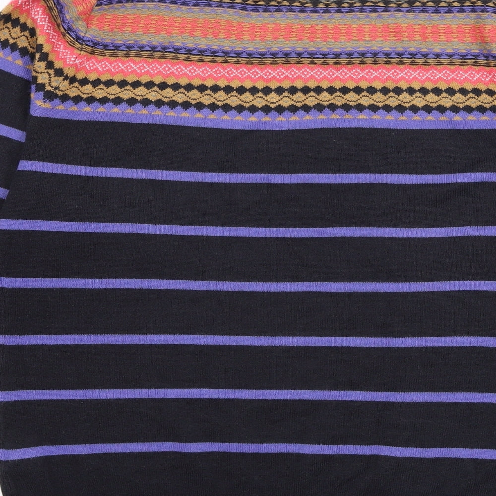 Marks and Spencer Womens Black Round Neck Striped Acrylic Pullover Jumper Size 14