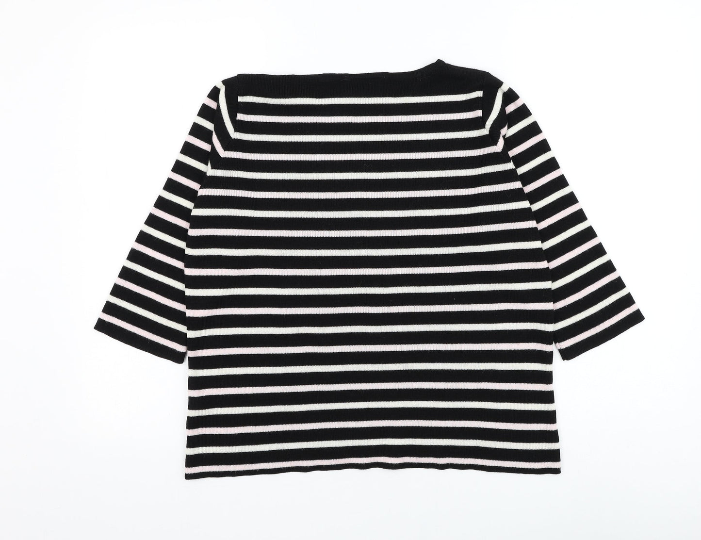 BHS Womens Black Round Neck Striped Acrylic Pullover Jumper Size 18