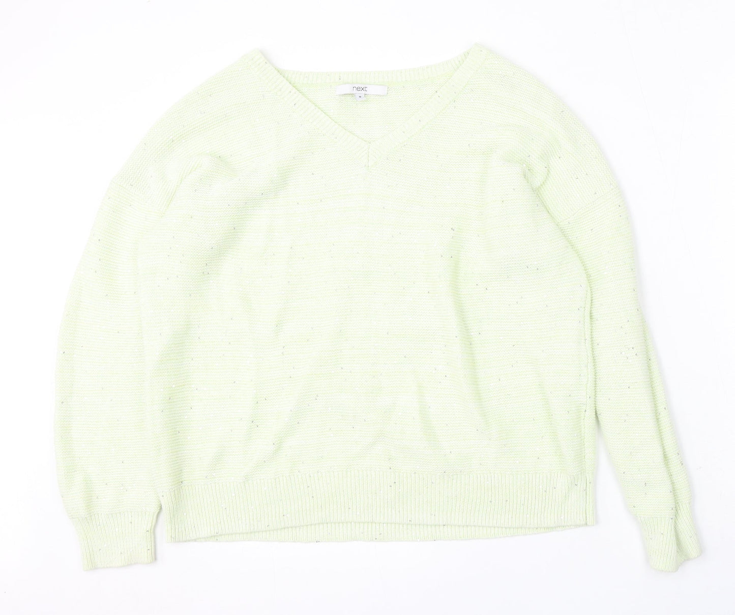 NEXT Womens Yellow V-Neck Cotton Pullover Jumper Size M