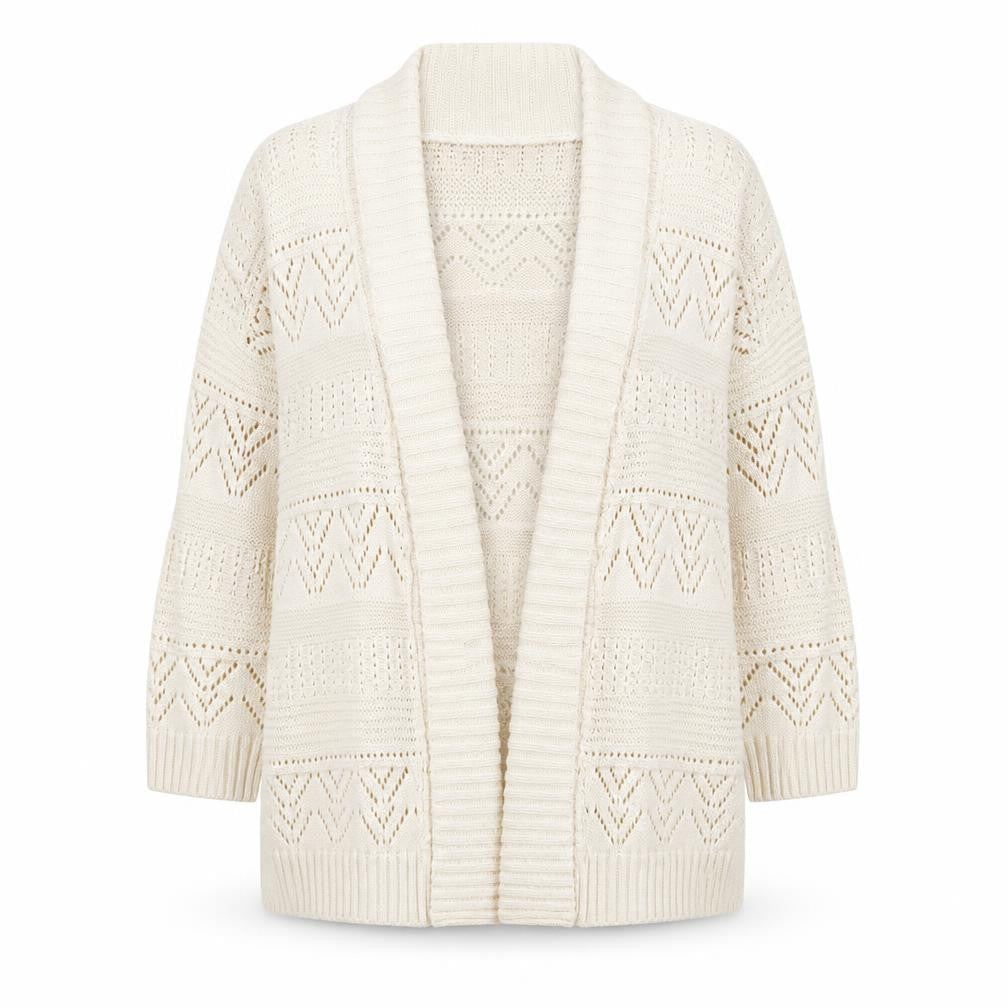 Elegant Womens Ivory V-Neck Cotton Cardigan Jumper Size L