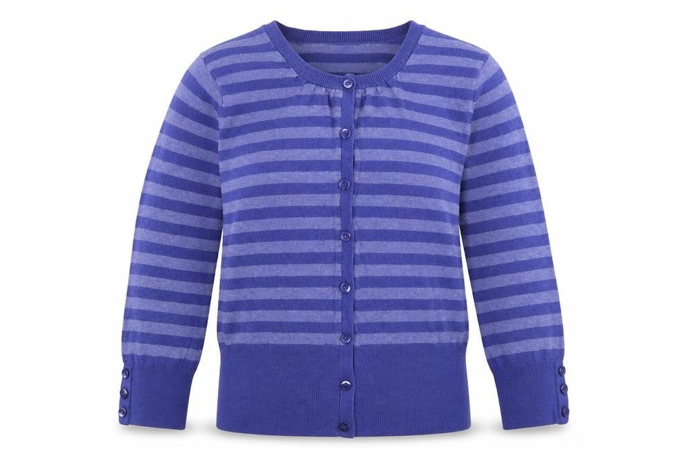 Debenhams Womens Blue Round Neck Striped Cotton Cardigan Jumper Size 10
