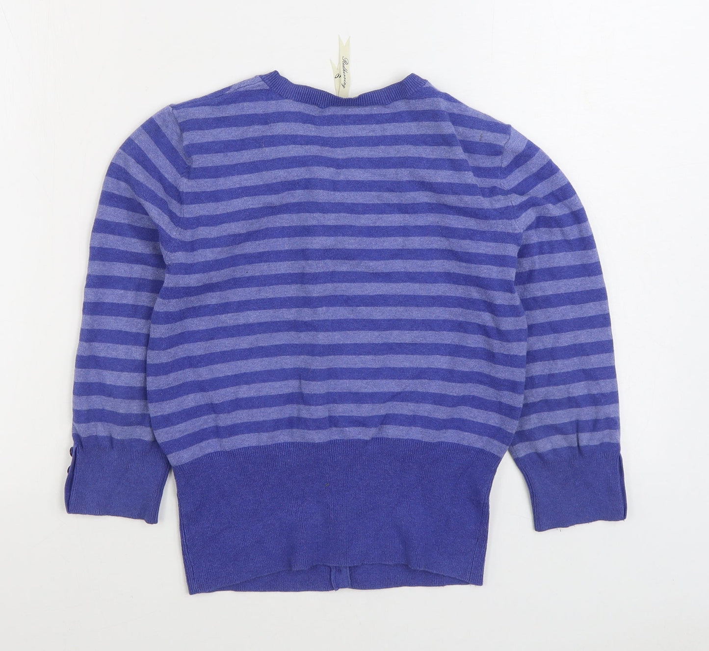 Debenhams Womens Blue Round Neck Striped Cotton Cardigan Jumper Size 10