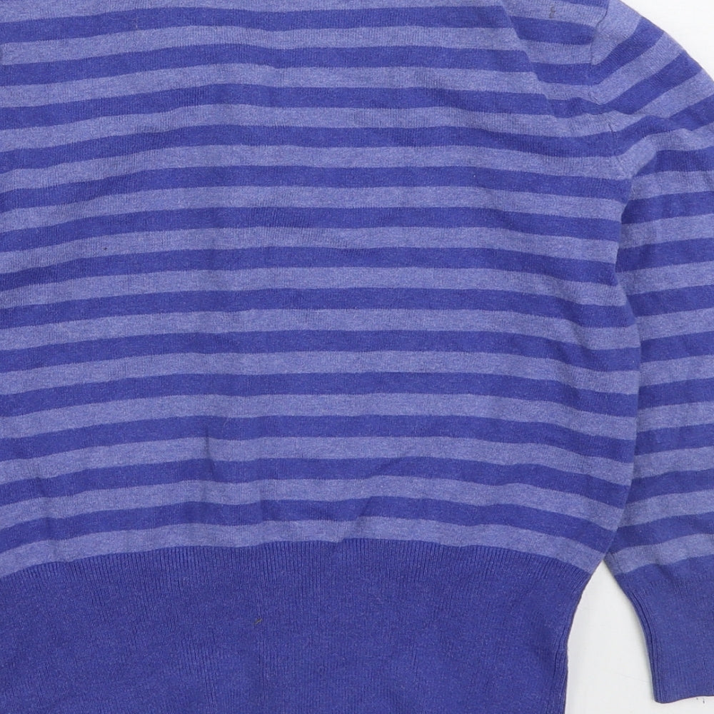 Debenhams Womens Blue Round Neck Striped Cotton Cardigan Jumper Size 10